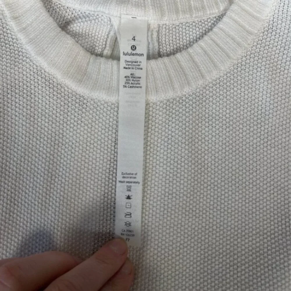 Lululemon Sincerely Yours Sweater White - Size 4 Open Back Cashmere lightweight